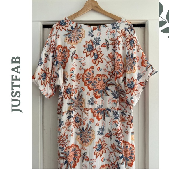JUSTFAB Boho Floral Maxi Dress Cream Orange Lined Flutter Sleeve – Size XXL - Picture 9 of 10